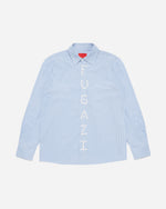 Letter Button Up Blue Stripe