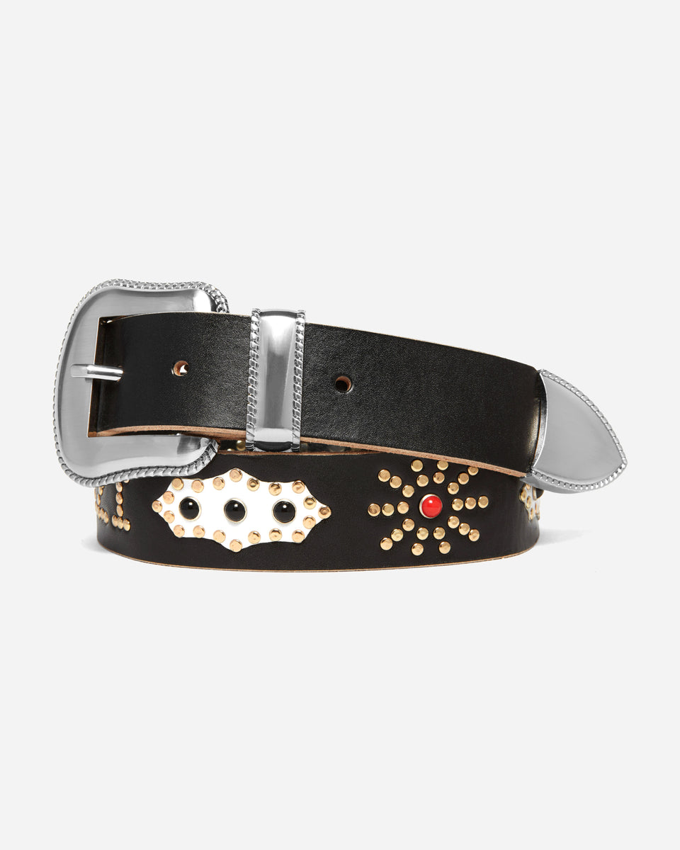 ☆RAIVE☆ STUD WESTERN LEATHER BELT Stud and Star Genuine Cowhide Leather Belt USA Made Punk
