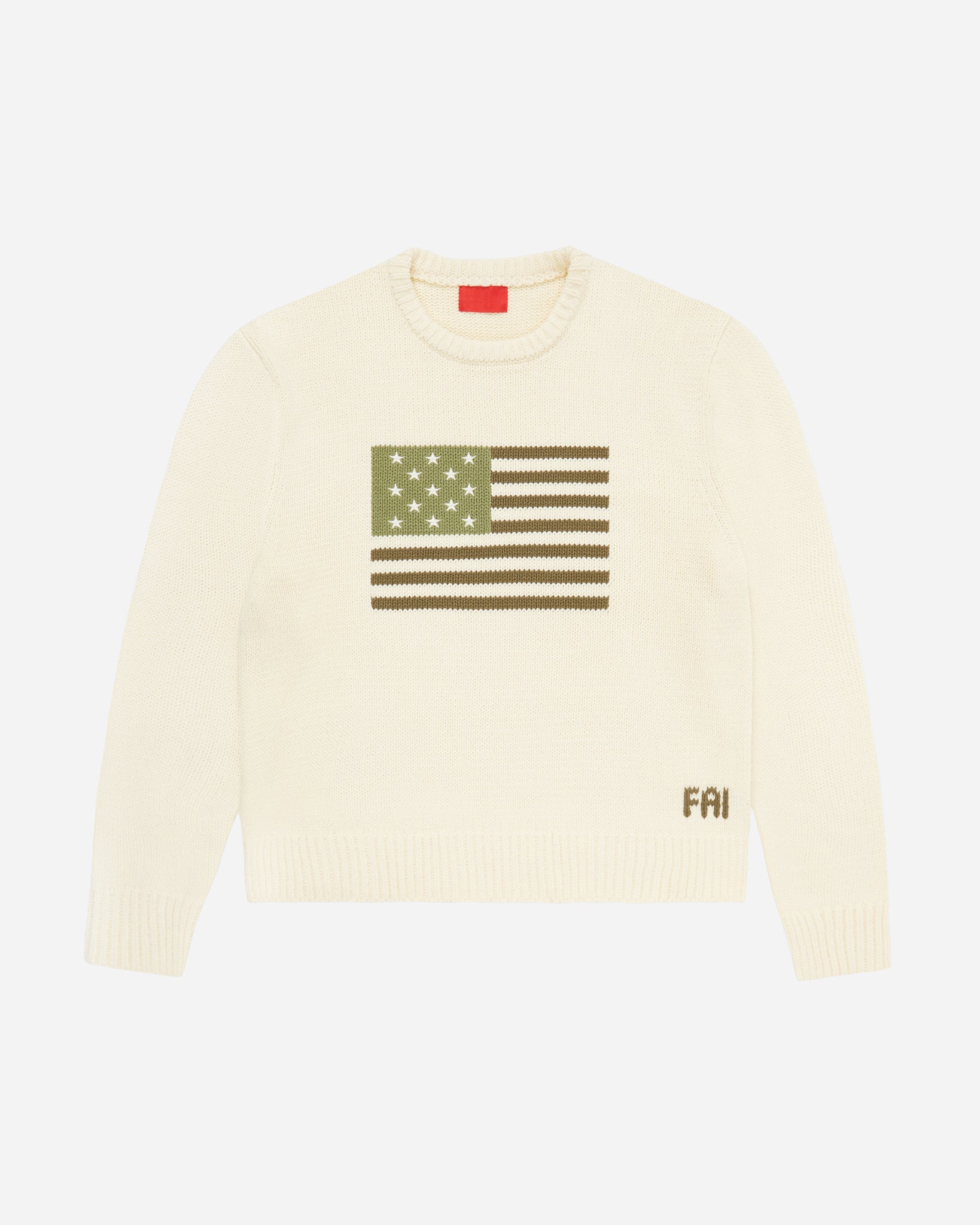 Big Green Flag Knit Sweater Cream