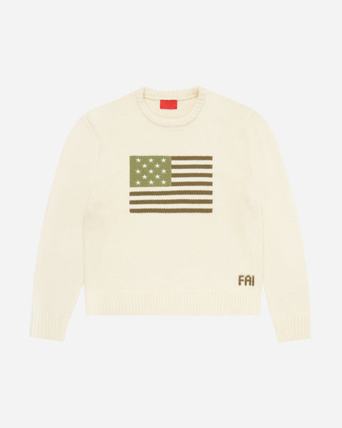 Big Green Flag Knit Sweater Cream