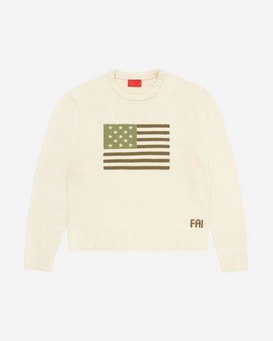 Big Green Flag Knit Sweater Cream