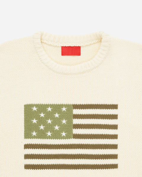 Big Green Flag Knit Sweater Cream