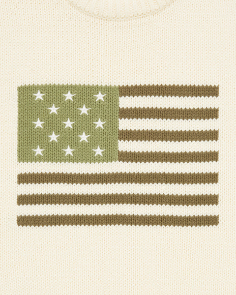 Big Green Flag Knit Sweater Cream