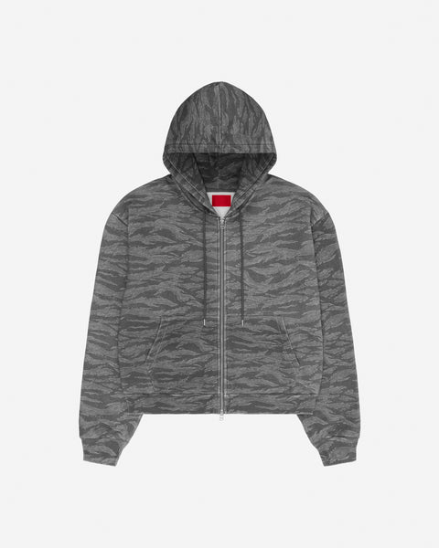 Washed Tiger Camo Zip Hoodie Grey